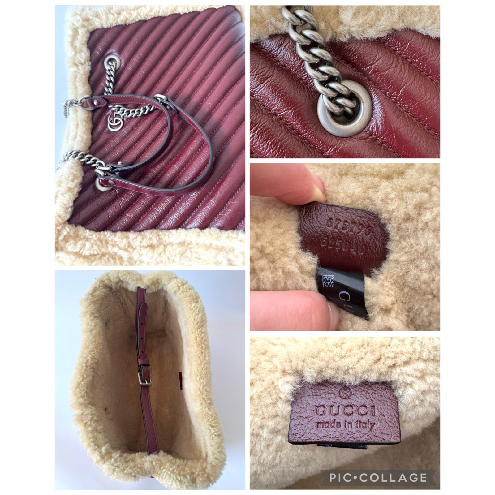GUCCI Azalea Matelasse Shearling Medium Marmont Tote - torebka