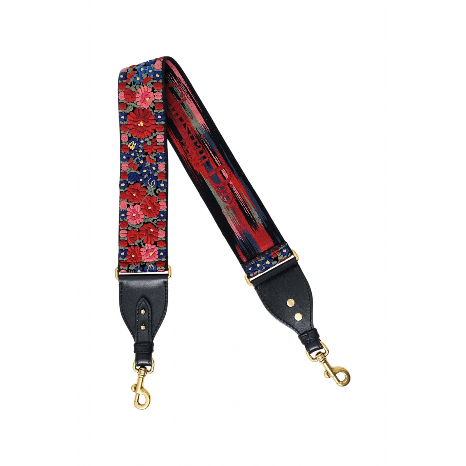 DIOR Canvas & Leather Embroidered Floral Shoulder Strap - pasek do torebki