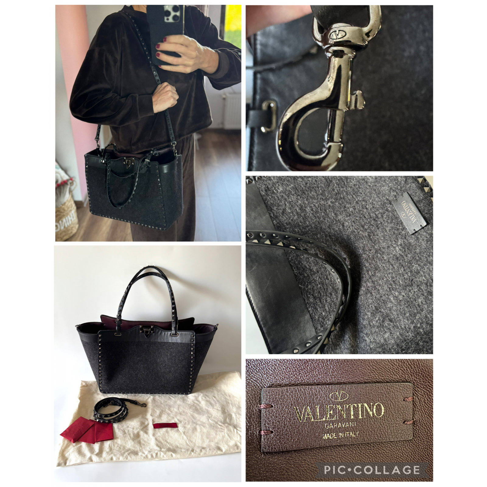VALENTINO GARAVANI Rockstud Medium Wool Tote Bag - torebka
