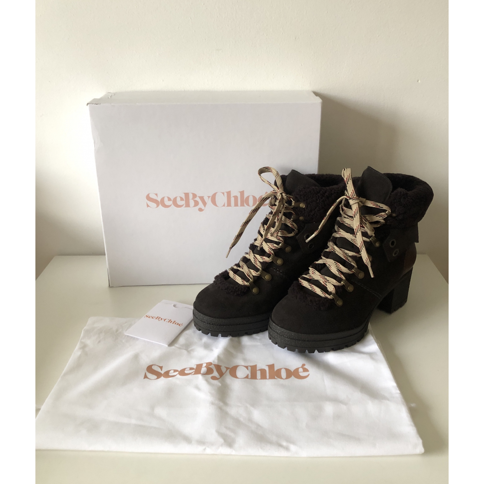 SEE BY CHLOÉ Eileen Shearling Ankle Heel Botki