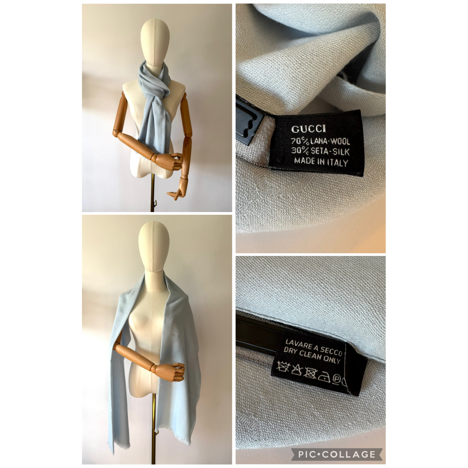 GUCCI GG Monogram Wool and Silk Scarf with fringes –  szal