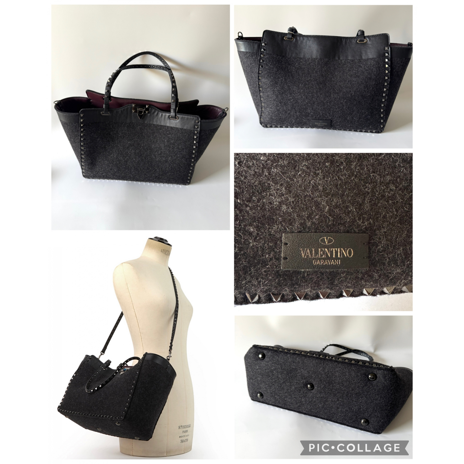 VALENTINO GARAVANI Rockstud Medium Wool Tote Bag - torebka