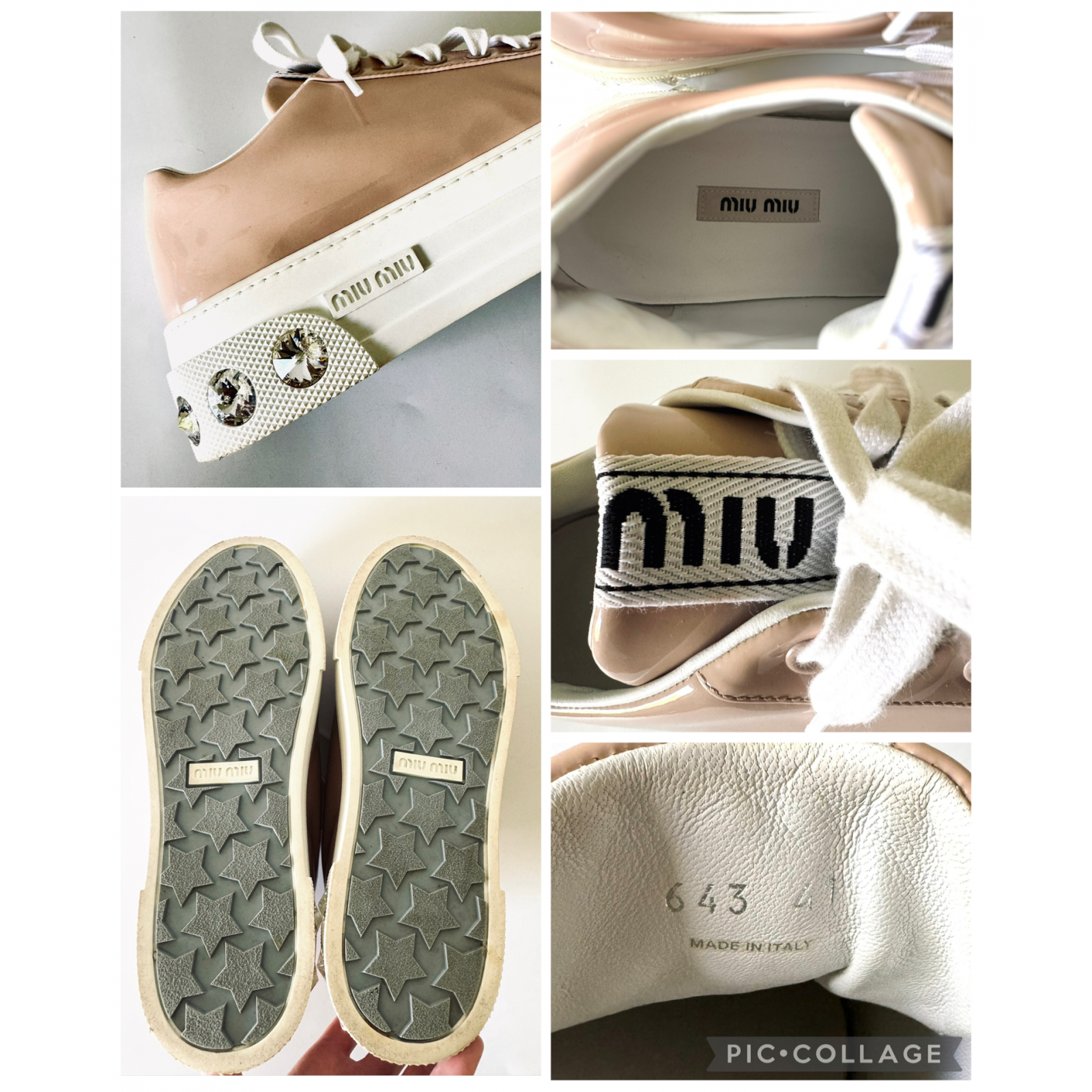 MIU MIU Crystal Embellished Patent Leather Sneakers - sneakersy