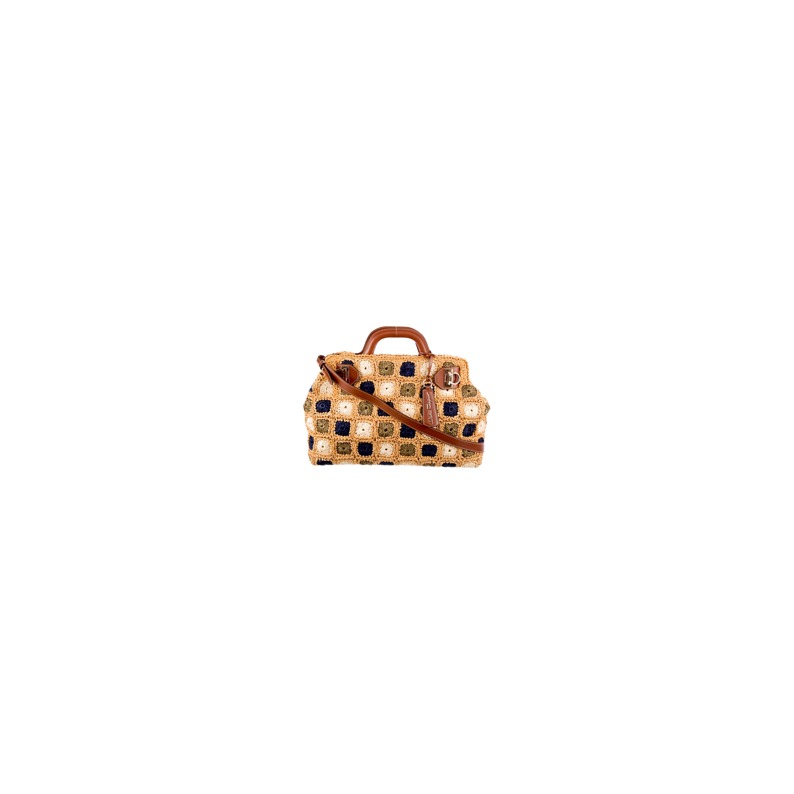 SALVATORE FERRAGAMO Gancini Handle Tote Raffia Wicker Bag - torebka