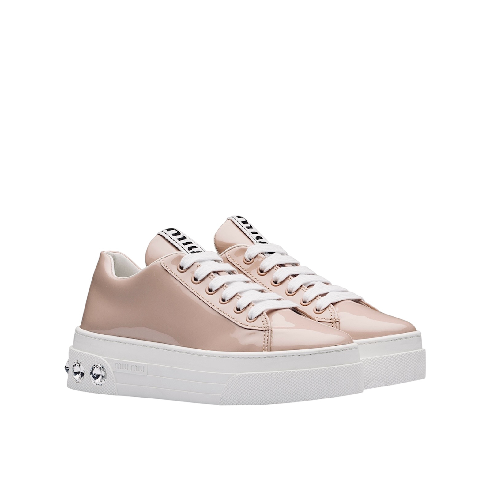 MIU MIU Crystal Embellished Patent Leather Sneakers - sneakersy