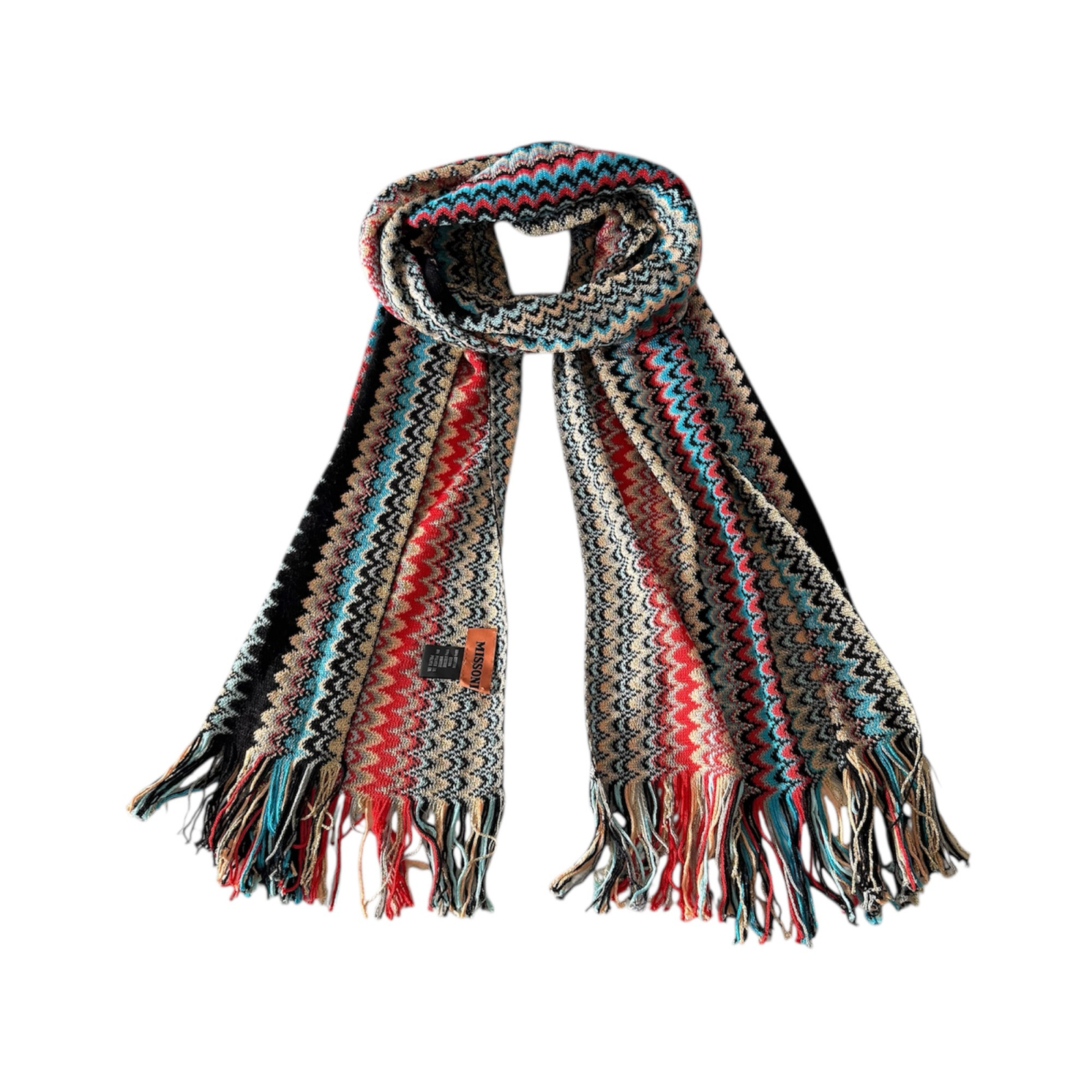 MISSONI Zigzag Cotton Multicolor Scarf with fringes - szal