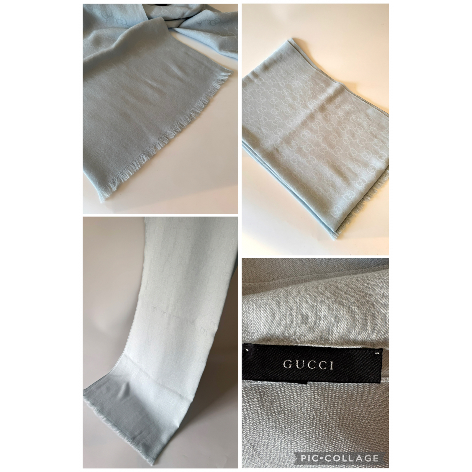 GUCCI GG Monogram Wool and Silk Scarf with fringes –  szal
