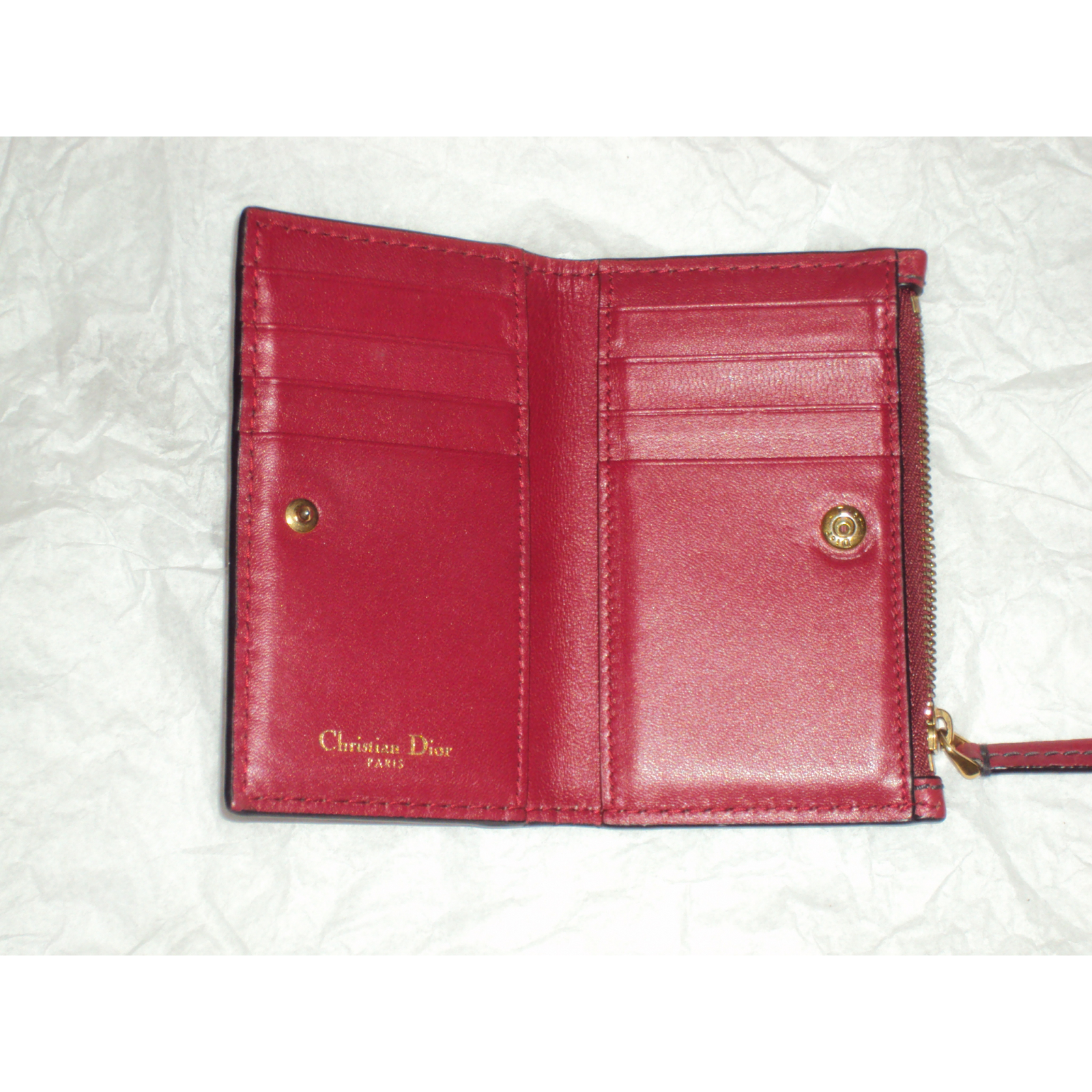 Christian Dior czerwony portfel ze skóry