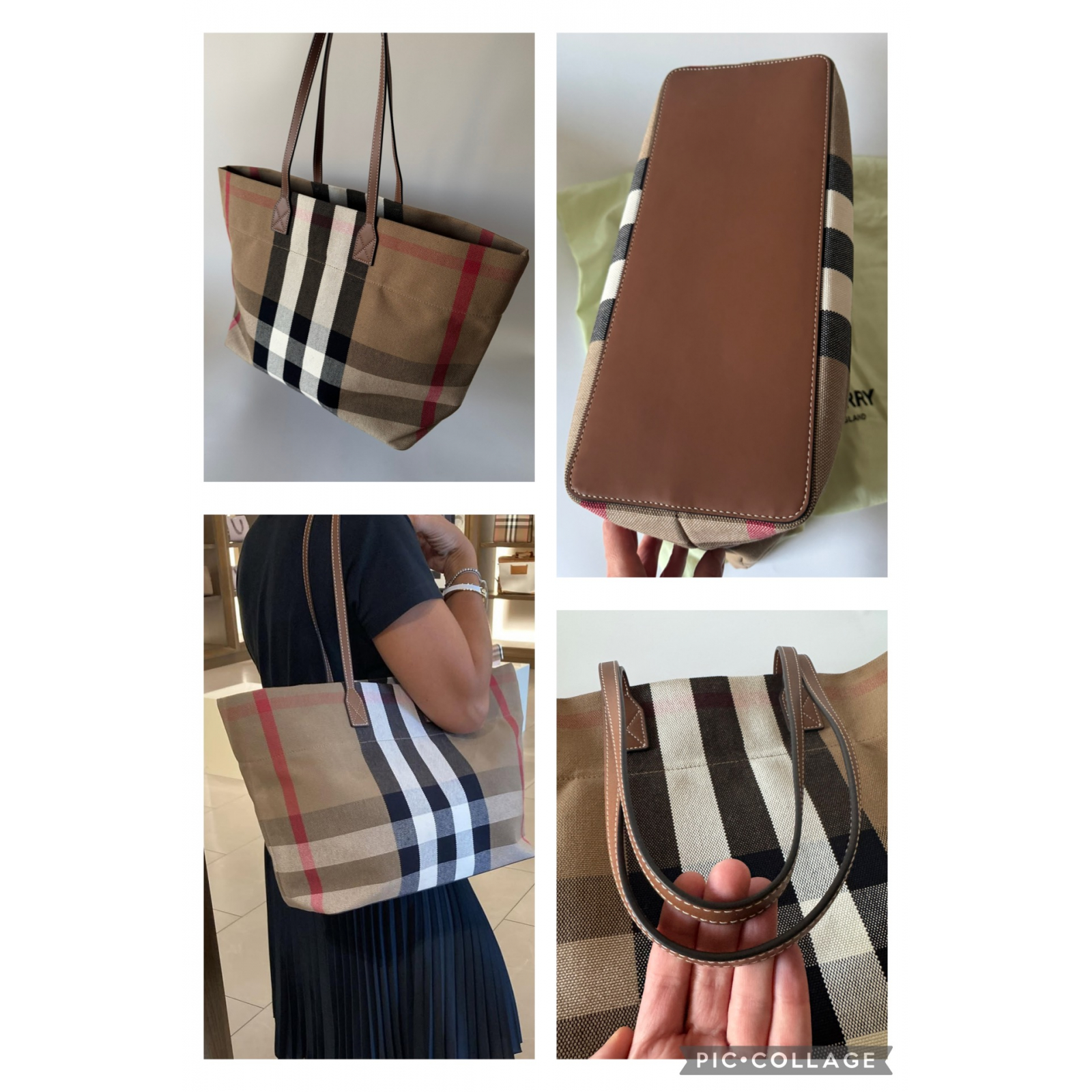 BURBERRY Check Canvas Medium London Shopping Tote Torebka shopperka