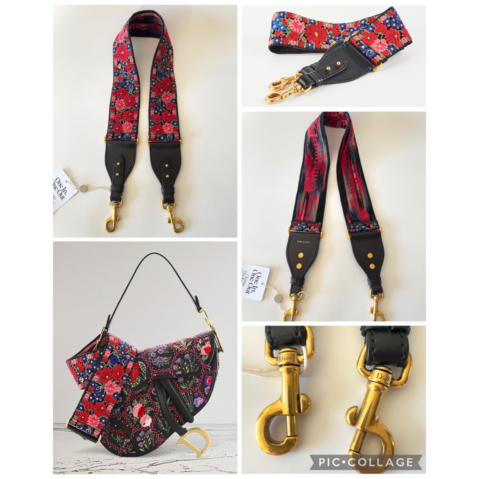 DIOR Canvas & Leather Embroidered Floral Shoulder Strap - pasek do torebki