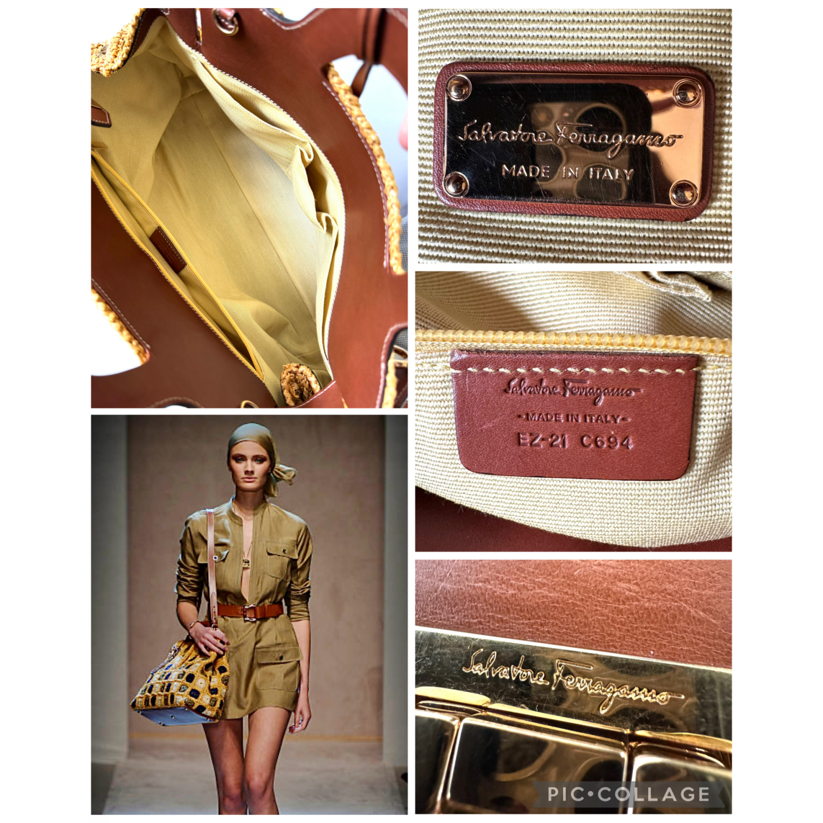 SALVATORE FERRAGAMO Gancini Handle Tote Raffia Wicker Bag - torebka