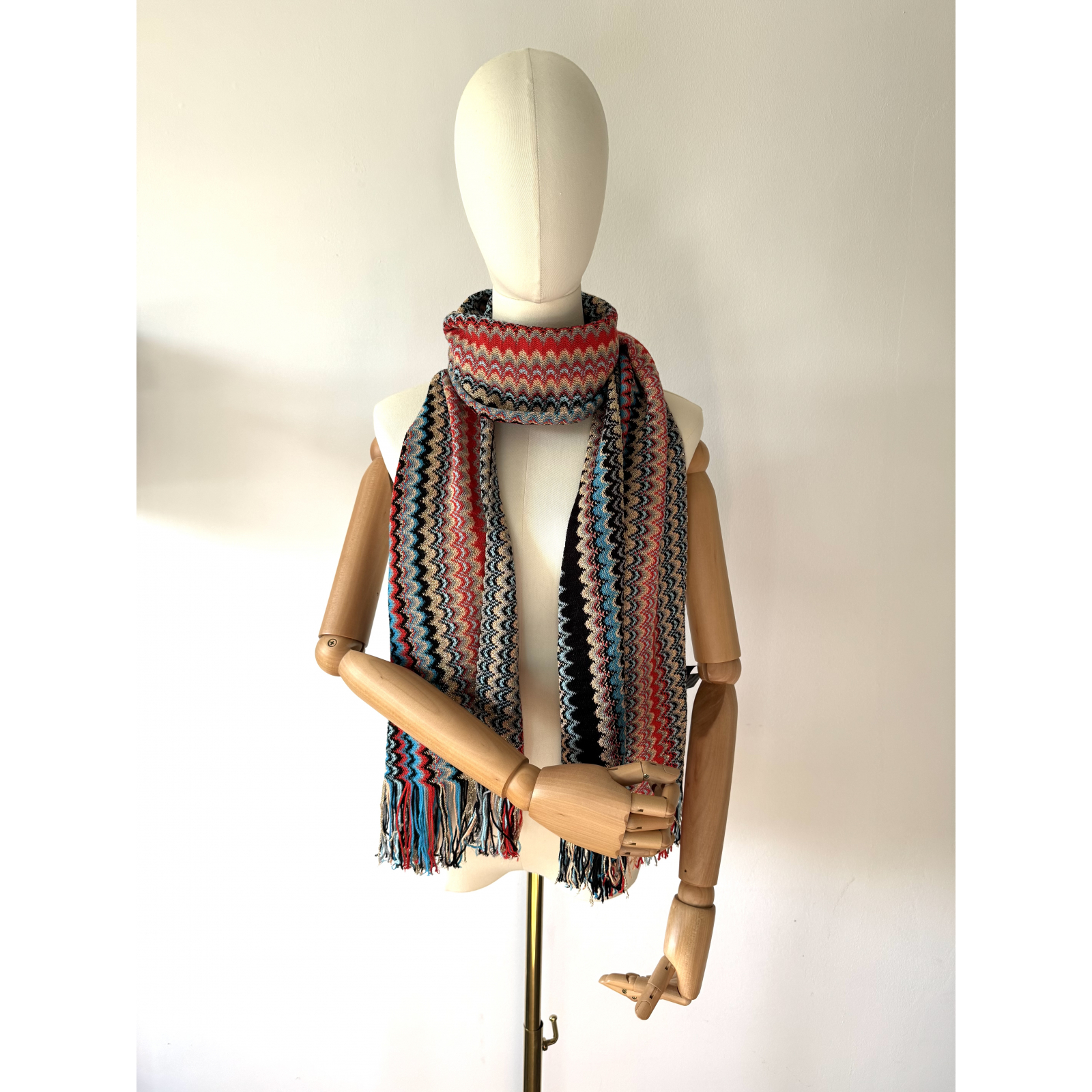 MISSONI Zigzag Cotton Multicolor Scarf with fringes - szal