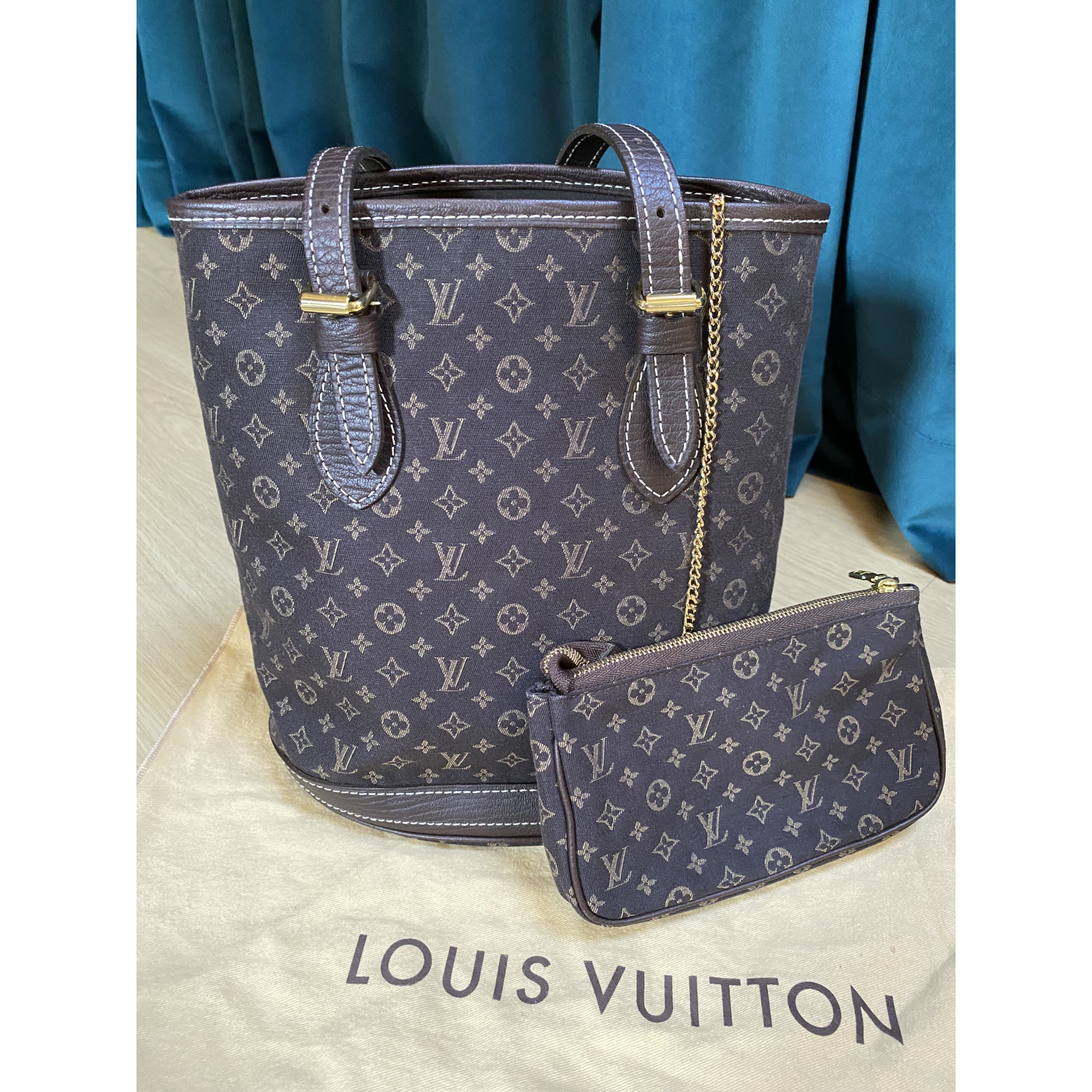 Torebka Louis Vuitton Brown Ebene Monogram Mini Lin Canvas Petit Bucket