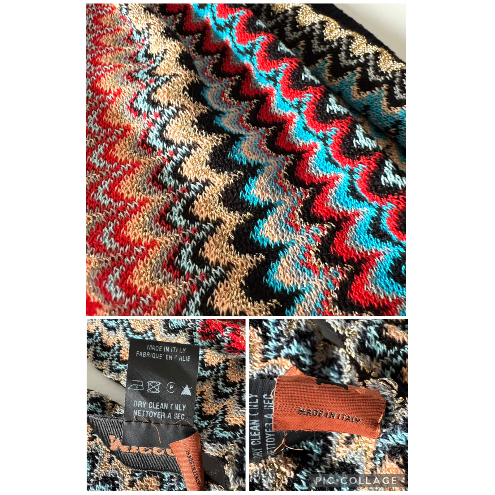 MISSONI Zigzag Cotton Multicolor Scarf with fringes - szal