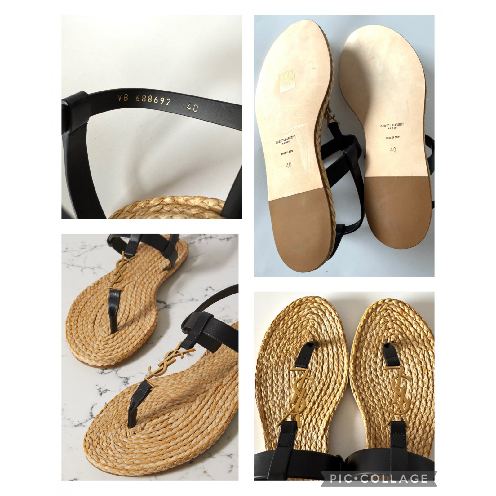 YSL SAINT LAURENT Cassandra Raffia Flat Thong Sandals - sandały