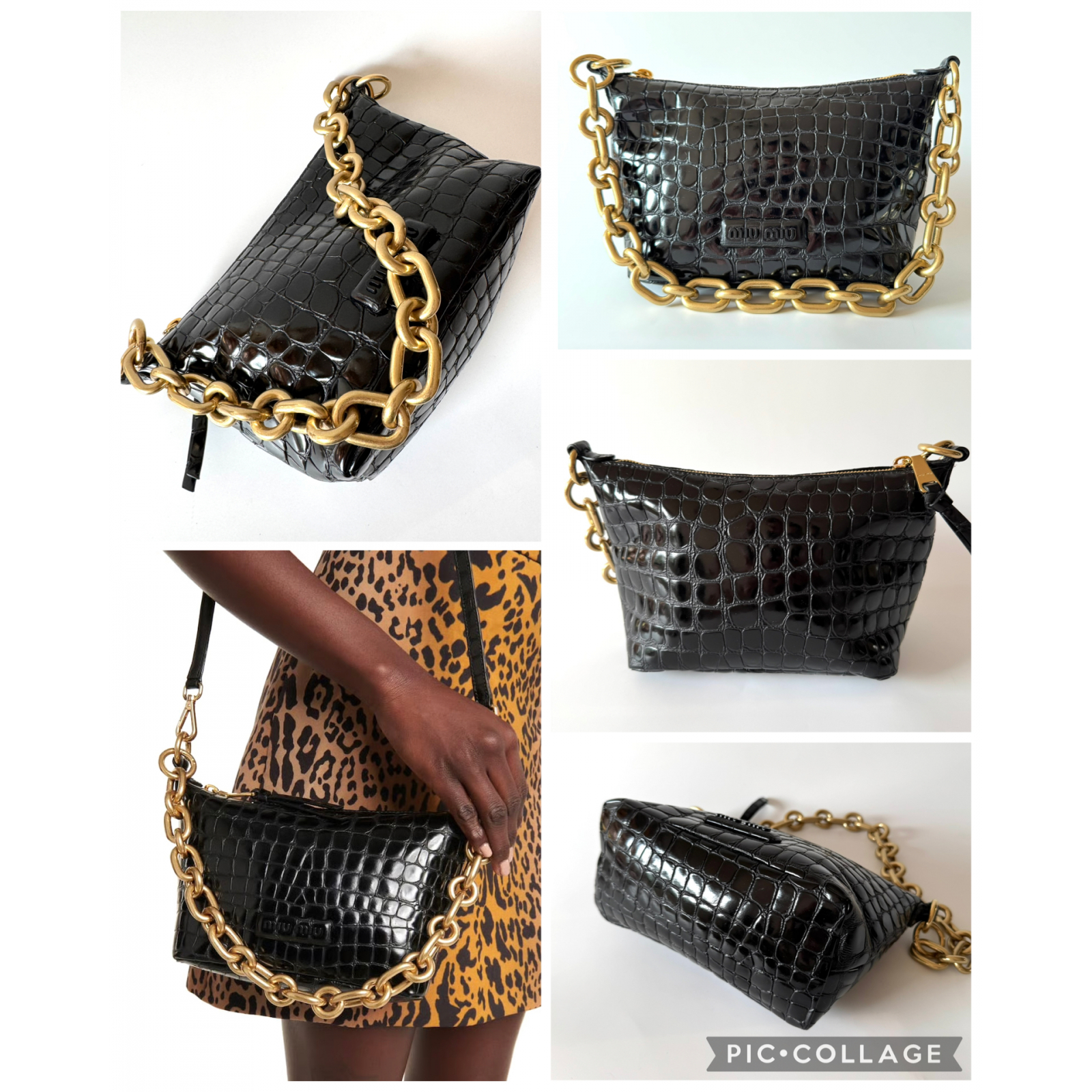 MIU MIU Croc-effect Leather Shoulder Bag - torebka