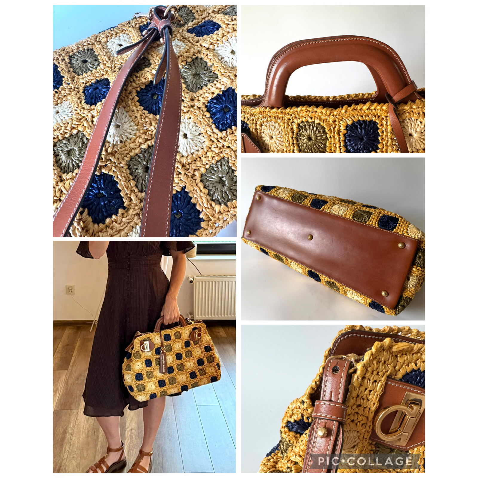 SALVATORE FERRAGAMO Gancini Handle Tote Raffia Wicker Bag - torebka