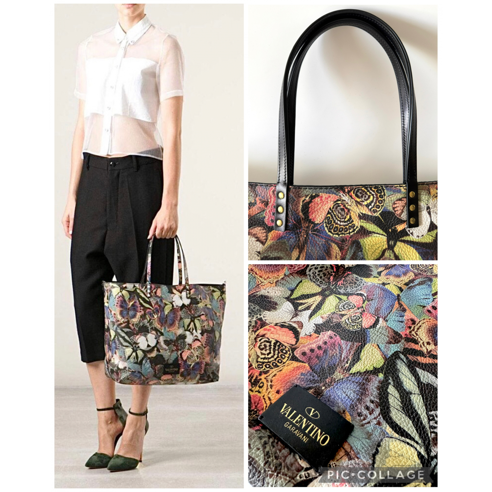 VALENTINO GARAVANI Rockstud Camouflage Butterfly Tote Bag - torebka