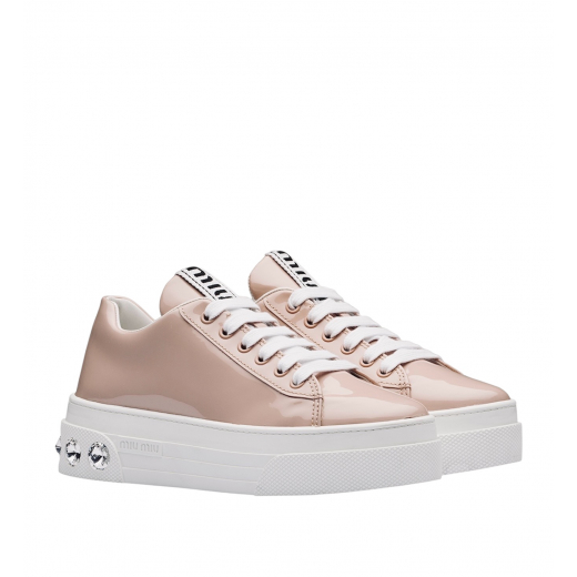 MIU MIU Crystal Embellished Patent Leather Sneakers - sneakersy